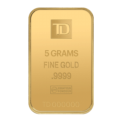 A picture of a 5 gram TD Gold Bar